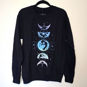 Black Moon Phase Graphic Sweater Small S eclipse planet space women witchy New